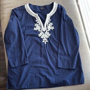Lands' End Blue and White Embroidered Blouse
